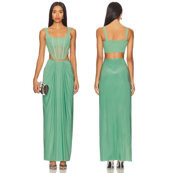 Deme by Gabriella Valentina Corset Dress Ruched Formal Elegant Party Green Sz M